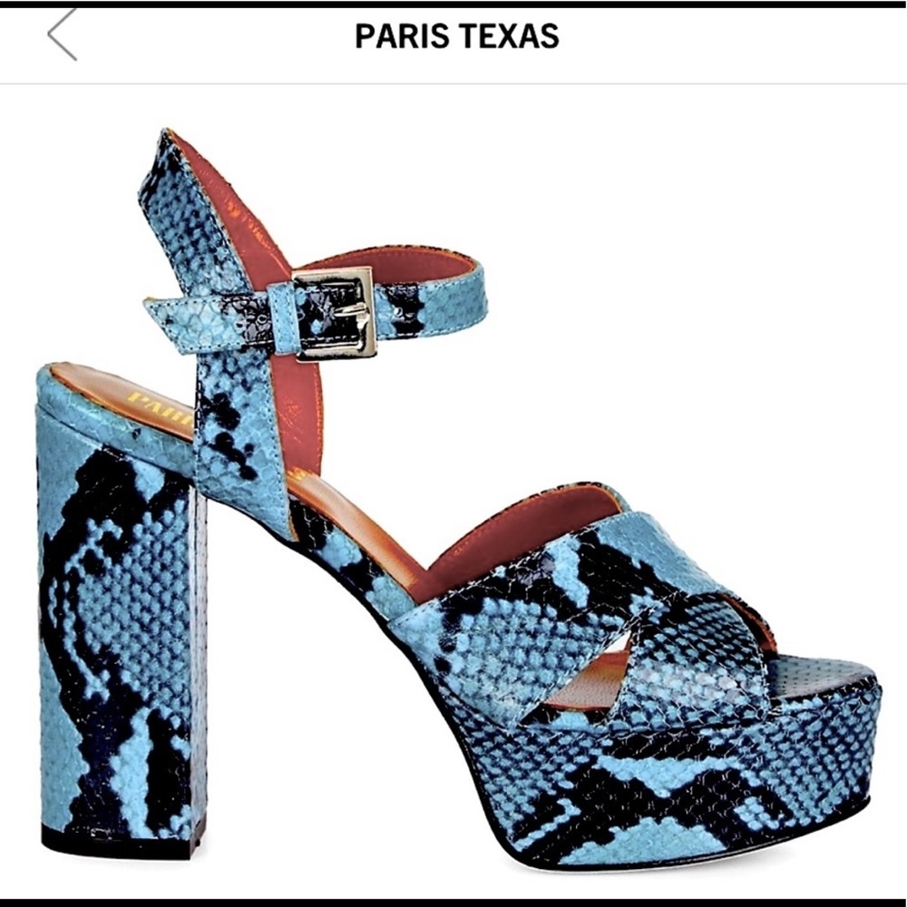 PARIS TEXAS JEANS PYTHON EMBOSSED PLATFORM SANDALS